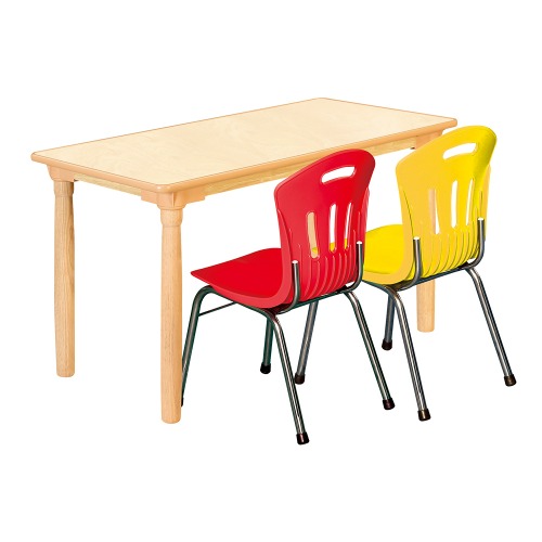 안전 자작합판 대형 사각 1조각 2인 책상의자세트(빨강+노랑 수강의자)