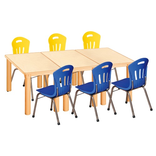 안전 자작합판 사각 3조각 6인 책상의자세트(노랑+파랑 수강의자)