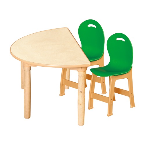 안전 자작합판 대형 반달 1조각 2인 책상의자세트(초록 파스텔의자)