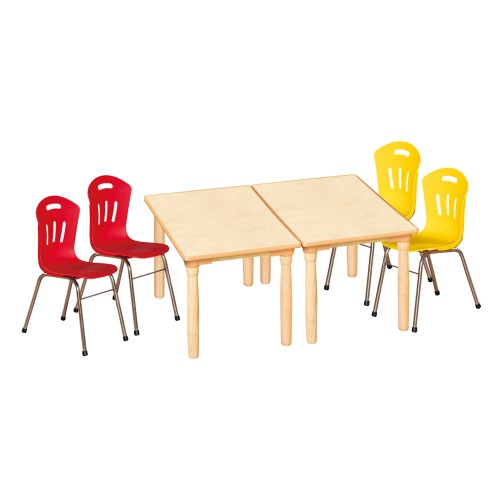 안전 자작합판 대형 사각 2조각 4인 책상의자세트(빨강+노랑 수강의자)