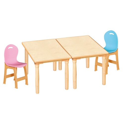 안전 자작합판 대형 사각 2조각 2인 책상의자세트(분홍+하늘 파스텔의자)