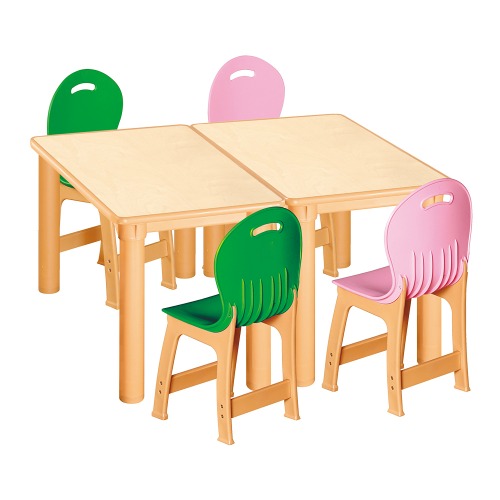 안전 자작합판 사각 2조각 4인 책상의자세트(초록+분홍 파스텔의자)