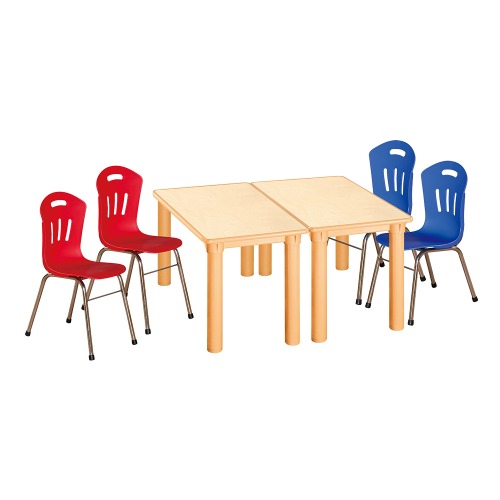 안전 자작합판 사각 2조각 4인 책상의자세트(빨강+파랑 수강의자)