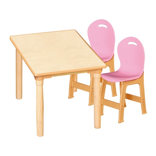 안전 자작합판 대형 사각 1조각 2인 책상의자세트(분홍 파스텔의자)