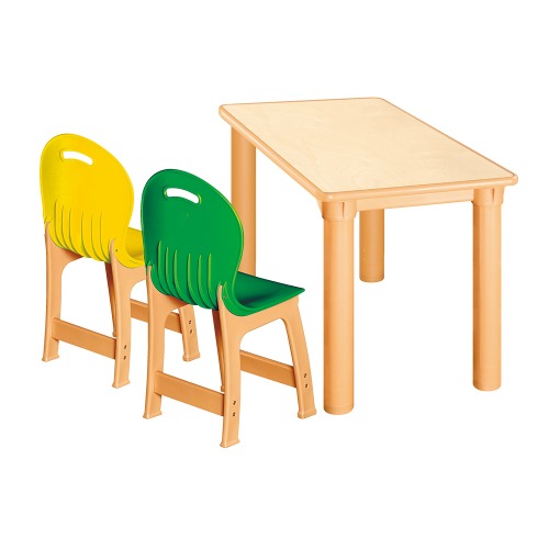 안전 자작합판 사각 1조각 2인 책상의자세트(노랑+초록 파스텔의자)
