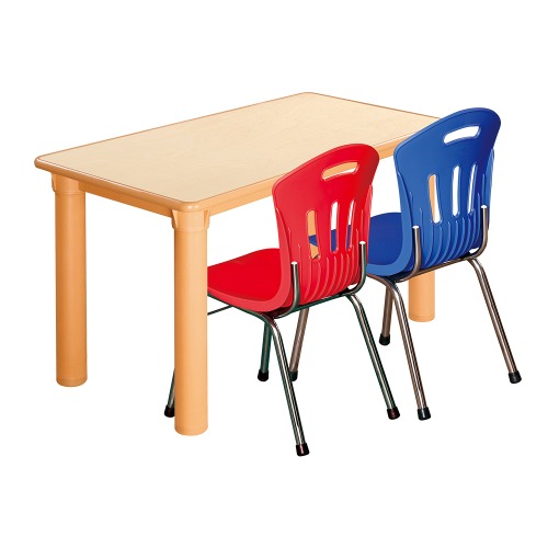 안전 자작합판 사각 1조각 2인 책상의자세트(빨강+파랑 수강의자)