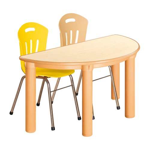 안전 자작합판 반달 1조각 2인 책상의자세트(노랑+비취 수강의자)