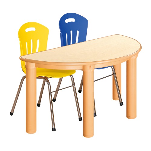 안전 자작합판 반달 1조각 2인 책상의자세트(노랑+파랑 수강의자)