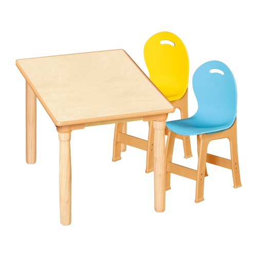 안전 자작합판 대형 사각 1조각 2인 책상의자세트(노랑+하늘 파스텔의자)