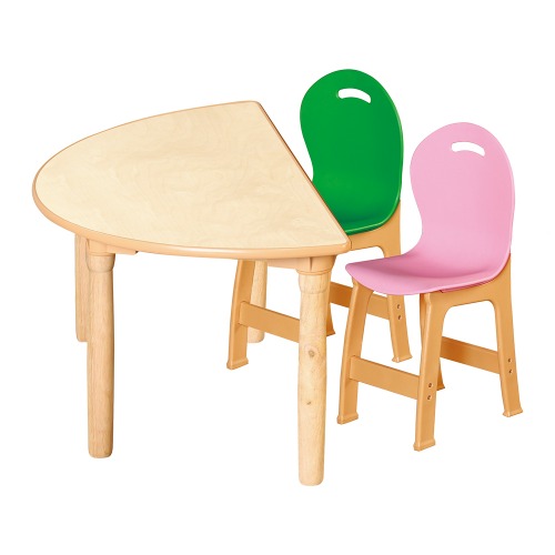 안전 자작합판 대형 반달 1조각 2인 책상의자세트(초록+분홍 파스텔의자)