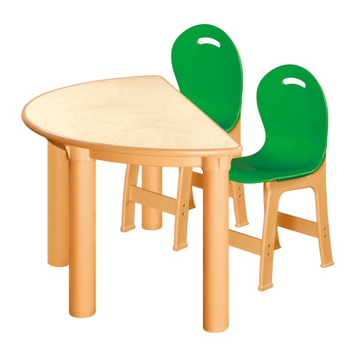 안전 자작합판 반달 1조각 2인 책상의자세트(초록 파스텔의자)