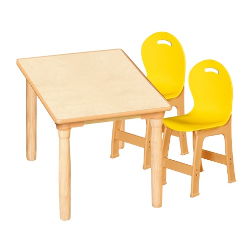 안전 자작합판 대형 사각 1조각 2인 책상의자세트(노랑 파스텔의자)