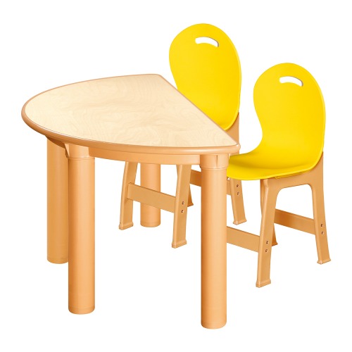 안전 자작합판 반달 1조각 2인 책상의자세트(노랑 파스텔의자)