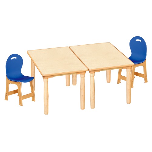 안전 자작합판 대형 사각 2조각 2인 책상의자세트(파랑 파스텔의자)