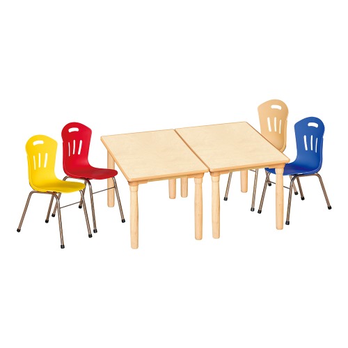 안전 자작합판 대형 사각 2조각 4인 책상의자세트(빨강+노랑+파랑+비취 수강의자)