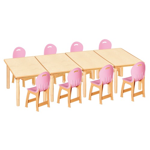 안전 자작합판 대형 사각 4조각 8인 책상의자세트(분홍 파스텔의자)