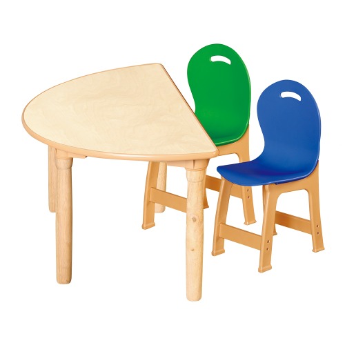 안전 자작합판 대형 반달 1조각 2인 책상의자세트(초록+파랑 파스텔의자)
