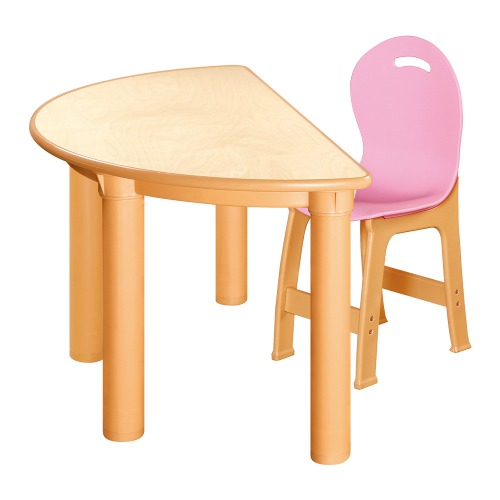 안전 자작합판 반달 1조각 1인 책상의자세트(분홍 파스텔의자)