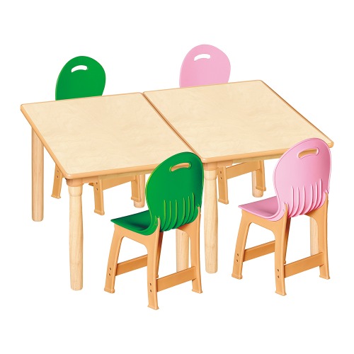 안전 자작합판 대형 사각 2조각 4인 책상의자세트(초록+분홍 파스텔의자)