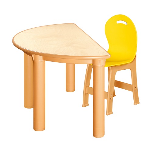 안전 자작합판 반달 1조각 1인 책상의자세트(노랑 파스텔의자)