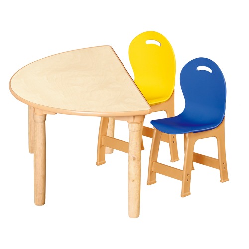 안전 자작합판 대형 반달 1조각 2인 책상의자세트(노랑+파랑 파스텔의자)