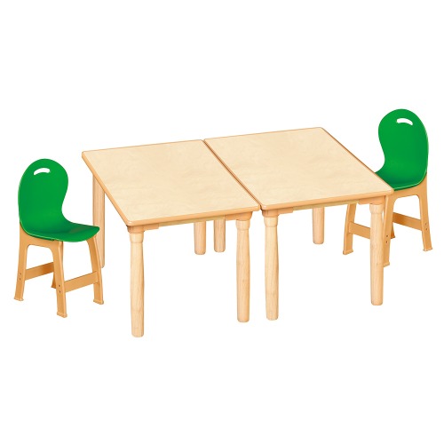 안전 자작합판 대형 사각 2조각 2인 책상의자세트(초록 파스텔의자)