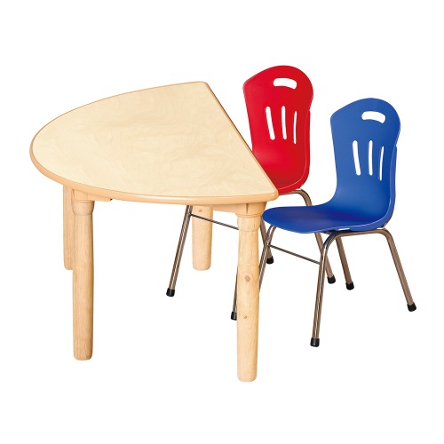 안전 자작합판 대형 반달 1조각 2인 책상의자세트(빨강+파랑 수강의자)