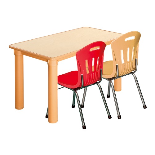 안전 자작합판 사각 1조각 2인 책상의자세트(빨강+비취 수강의자)