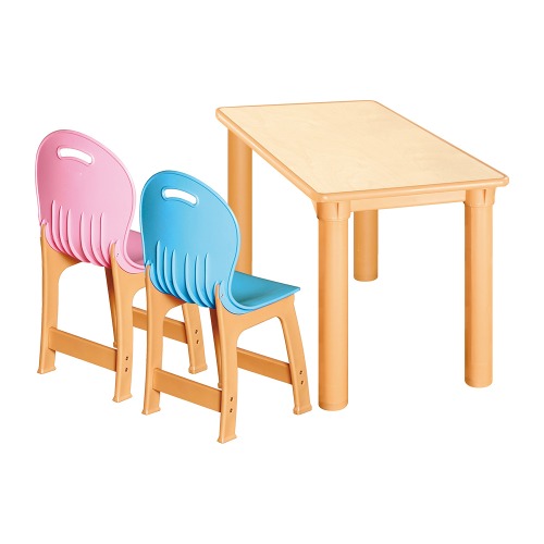 안전 자작합판 사각 1조각 2인 책상의자세트(분홍+하늘 파스텔의자)