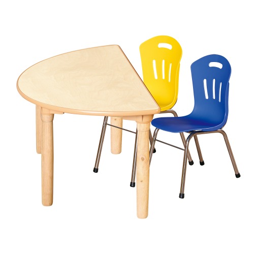안전 자작합판 대형 반달 1조각 2인 책상의자세트(노랑+파랑 수강의자)