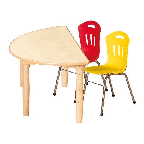 안전 자작합판 대형 반달 1조각 2인 책상의자세트(빨강+노랑 수강의자)