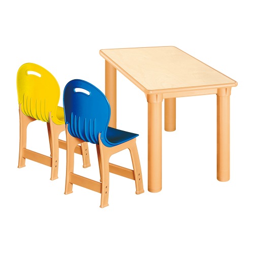 안전 자작합판 사각 1조각 2인 책상의자세트(노랑+파랑 파스텔의자)