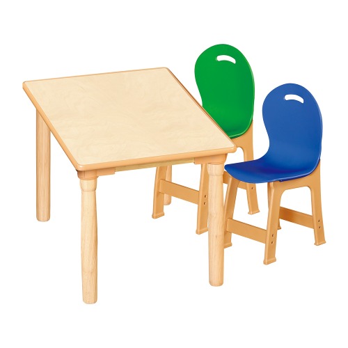 안전 자작합판 대형 사각 1조각 2인 책상의자세트(초록+파랑 파스텔의자)