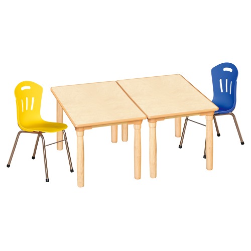안전 자작합판 대형 사각 2조각 2인 책상의자세트(노랑+파랑 수강의자)