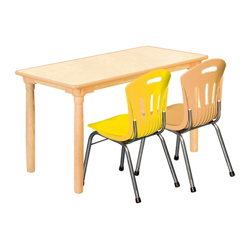 안전 자작합판 대형 사각 1조각 2인 책상의자세트(노랑+비취 수강의자)