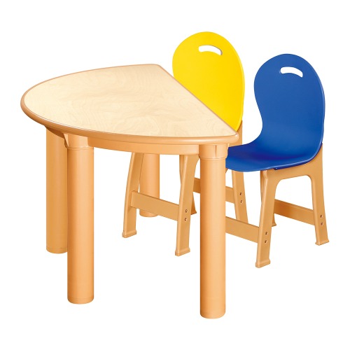 안전 자작합판 반달 1조각 2인 책상의자세트(노랑+파랑 파스텔의자)