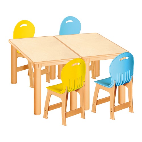 안전 자작합판 사각 2조각 4인 책상의자세트(노랑+하늘 파스텔의자)