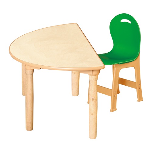 안전 자작합판 대형 반달 1조각 1인 책상의자세트(초록 파스텔의자)