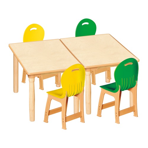 안전 자작합판 대형 사각 2조각 4인 책상의자세트(노랑+초록 파스텔의자)