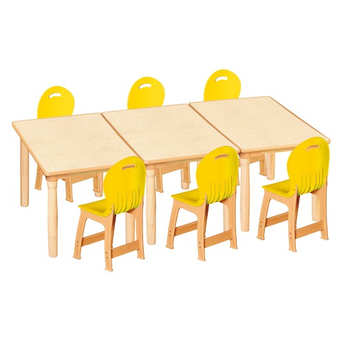 안전 자작합판 대형 사각 3조각 6인 책상의자세트(노랑 파스텔의자)