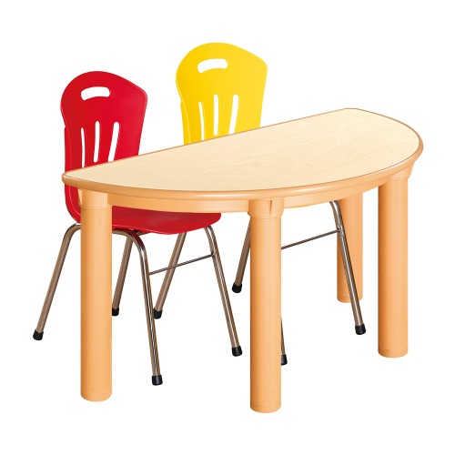 안전 자작합판 반달 1조각 2인 책상의자세트(빨강+노랑 수강의자)