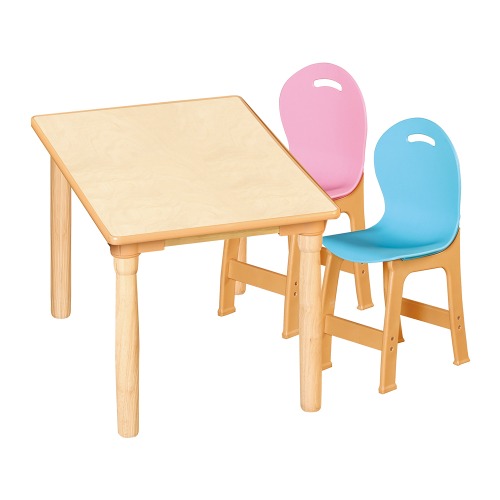 안전 자작합판 대형 사각 1조각 2인 책상의자세트(분홍+하늘 파스텔의자)