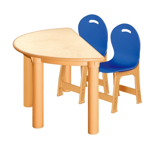 안전 자작합판 반달 1조각 2인 책상의자세트(파랑 파스텔의자)