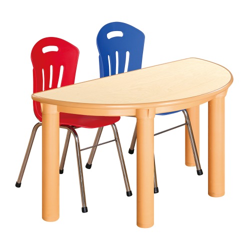 안전 자작합판 반달 1조각 2인 책상의자세트(빨강+파랑 수강의자)