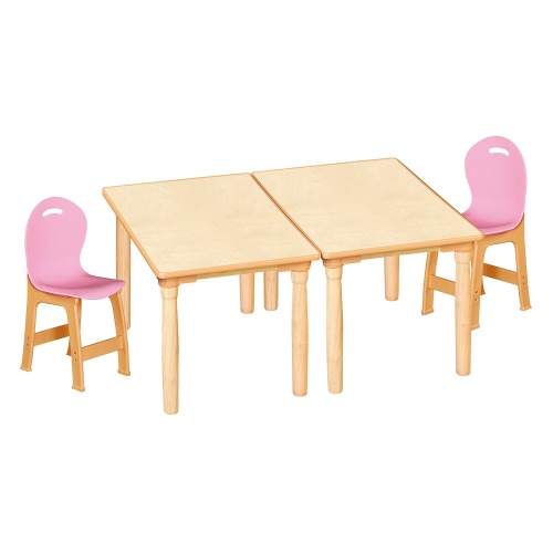 안전 자작합판 대형 사각 2조각 2인 책상의자세트(분홍 파스텔의자)