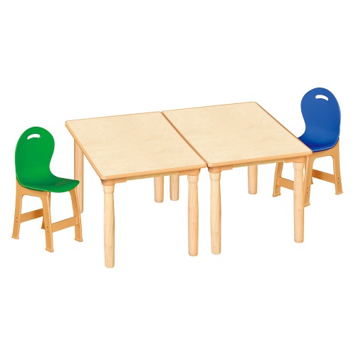 안전 자작합판 대형 사각 2조각 2인 책상의자세트(초록+파랑 파스텔의자)