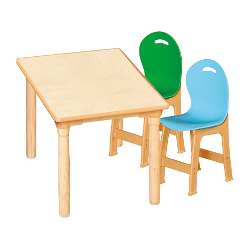 안전 자작합판 대형 사각 1조각 2인 책상의자세트(초록+하늘 파스텔의자)