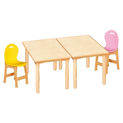 안전 자작합판 대형 사각 2조각 2인 책상의자세트(노랑+분홍 파스텔의자)