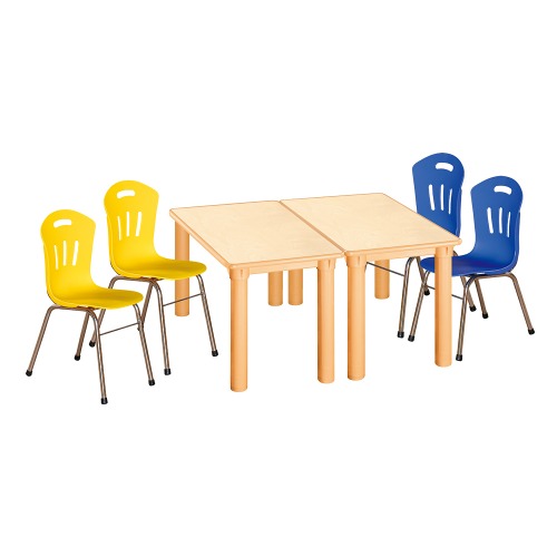 안전 자작합판 사각 2조각 4인 책상의자세트(노랑+파랑 수강의자)