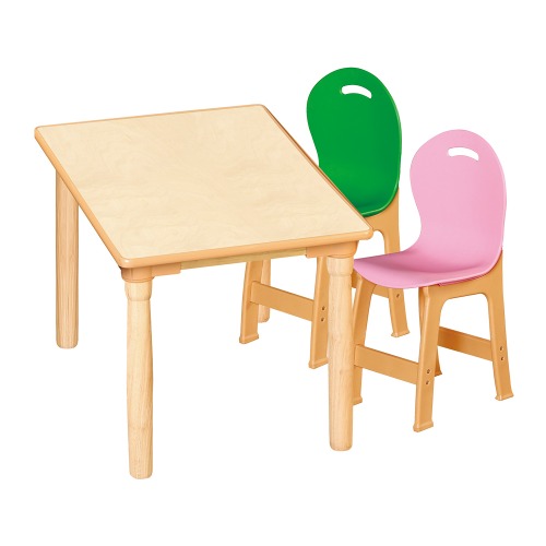 안전 자작합판 대형 사각 1조각 2인 책상의자세트(초록+분홍 파스텔의자)